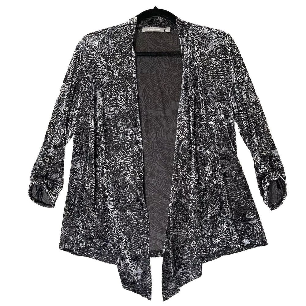 NY Collection Cardigan Womens‎ Size Small Black Velvet Burnout Whimsigoth Witchy